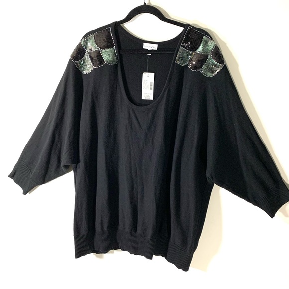 Fashion Bug Black Holiday Sweater with Sequin Shoulders